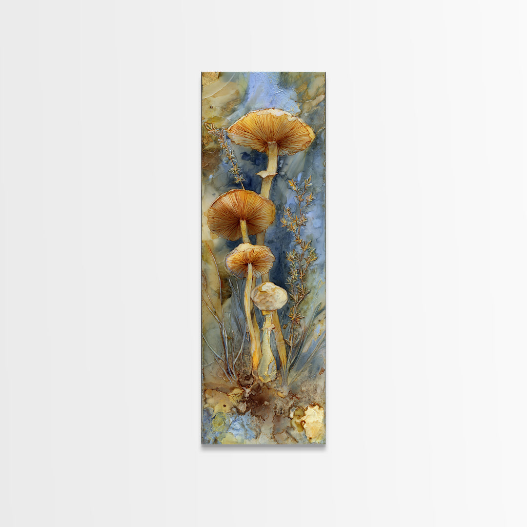 Mushrooms and Thyme Botanical Study Framed Canvas Print, Kitchen Art, Coffee Art, Kitchen Decor, Oil Painting, Kitchen, KIT-1x3-75
