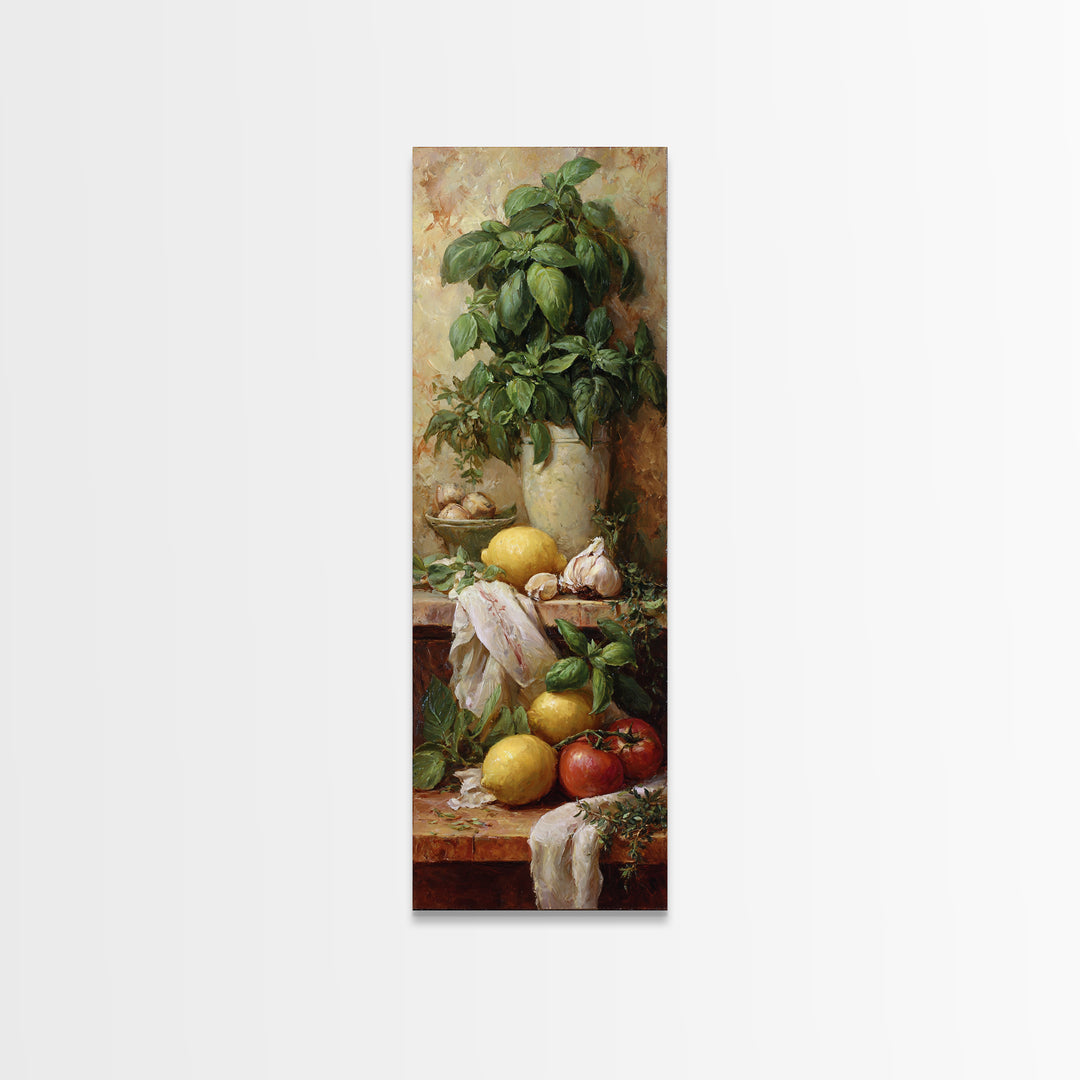 Pasta Lemons and Basil Mediterranean Still Life Canvas Print, Kitchen Art, Art Print, Kitchen Decor, Fine Art, Kitchen, KIT-1x3-77