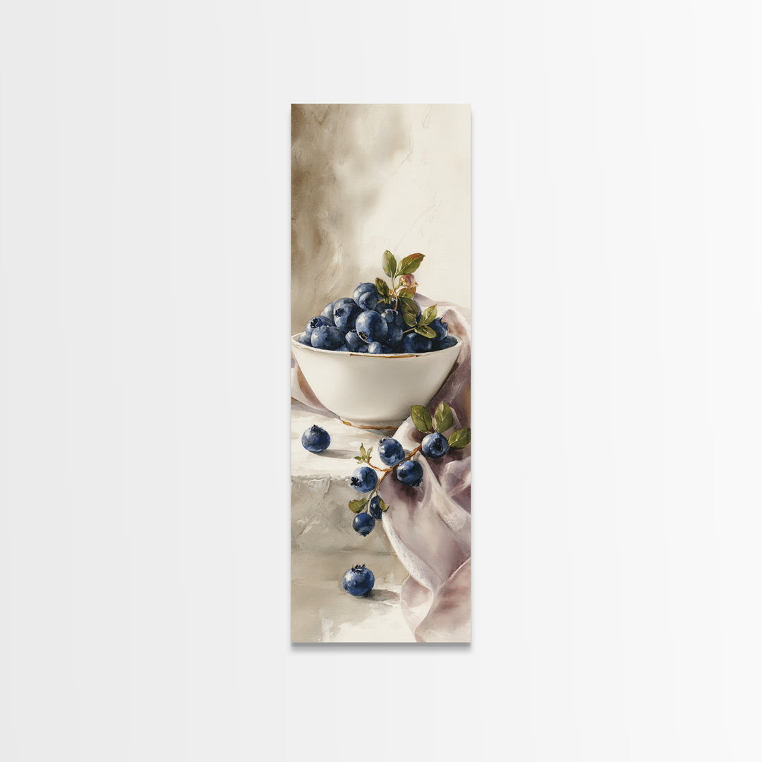 Blueberries in a White Bowl Framed Canvas Print, Kitchen Art, Kitchen Decor, Kitchen, Kitchen Art Print, Bar Cart Decor, KIT-1x3-79