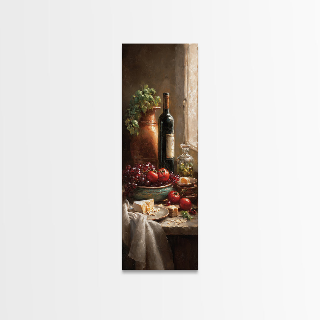 Wine Bottle Grapes and Cheese Still Life Framed Canvas Print, Kitchen Art, Kitchen Wall Decor, Kitchen Decor, Abstract Art, KIT-1x3-96