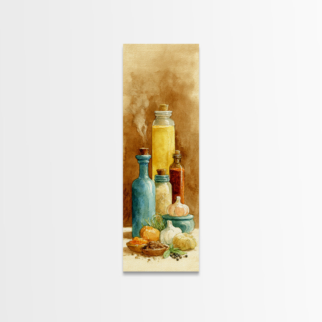 Watercolor Spice Jars Without Readable Labels Canvas Print, Kitchen Art, Coffee Print, Kitchen Decor, Oil Painting, Kitchen, KIT-1x3-97