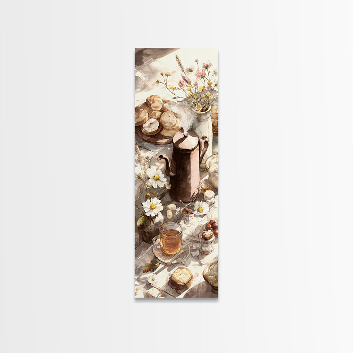 Tea Kettle with Steam and Wildflowers Canvas Print, Kitchen Art, Statement Artwork, Kitchen Decor, Fine Art, Kitchen, KIT-1x3-98