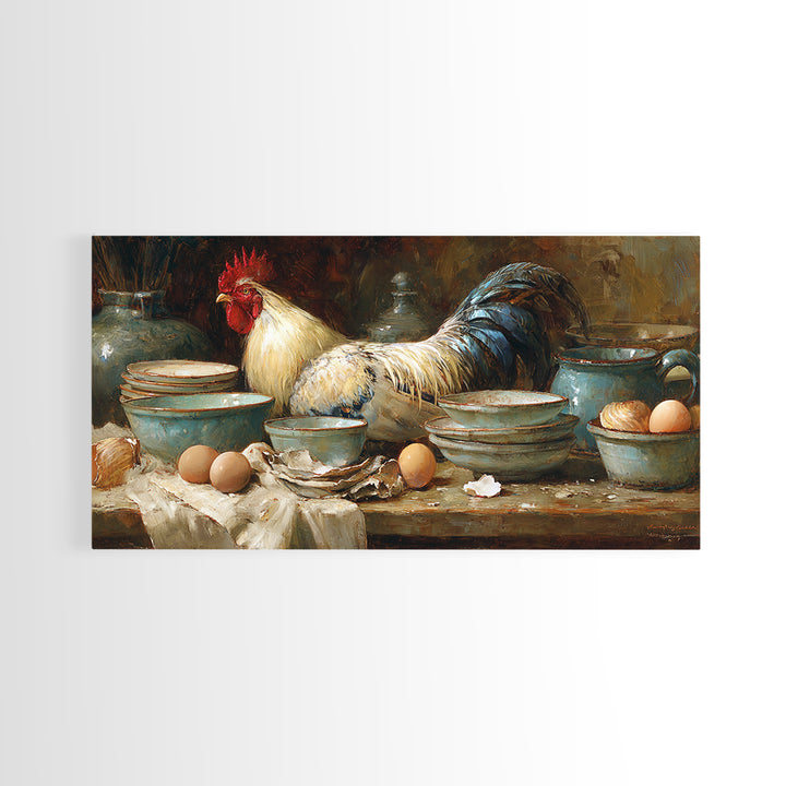 Rooster Portrait for Country Kitchen Charm Framed Canvas Print, Kitchen Art, Art Print, Kitchen Decor, Oil Painting, Kitchen, KIT-2x1-12