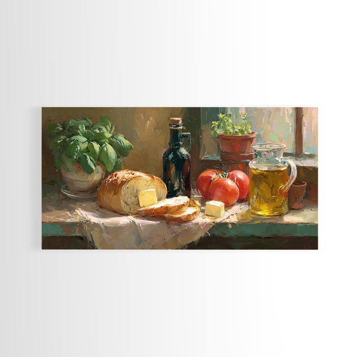 Fresh Bread with Butter and Honey Framed Canvas Print, Kitchen Art, Fine Art Print, Kitchen Decor, Watercolor Art, Kitchen, KIT-2x1-14