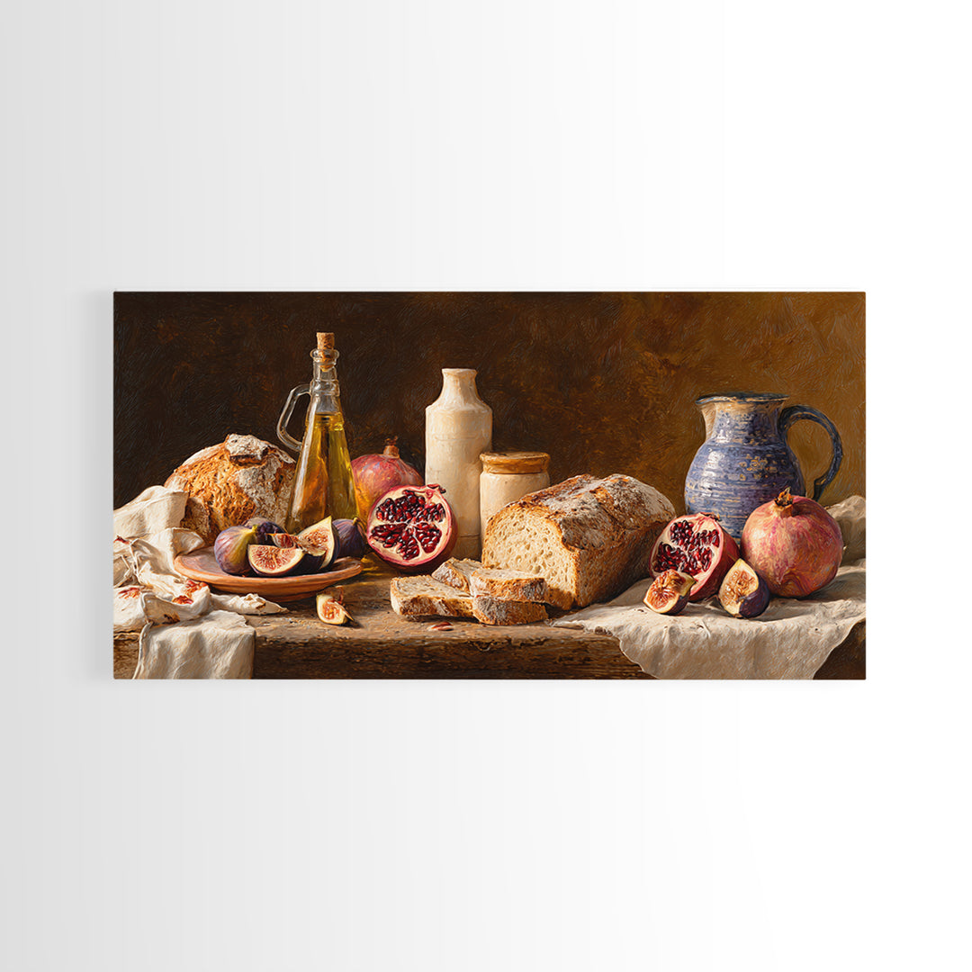 Figs Pomegranates and Linen Composition Framed Canvas Print, Kitchen Art, Statement Artwork, Kitchen Decor, Abstract Art, KIT-2x1-18