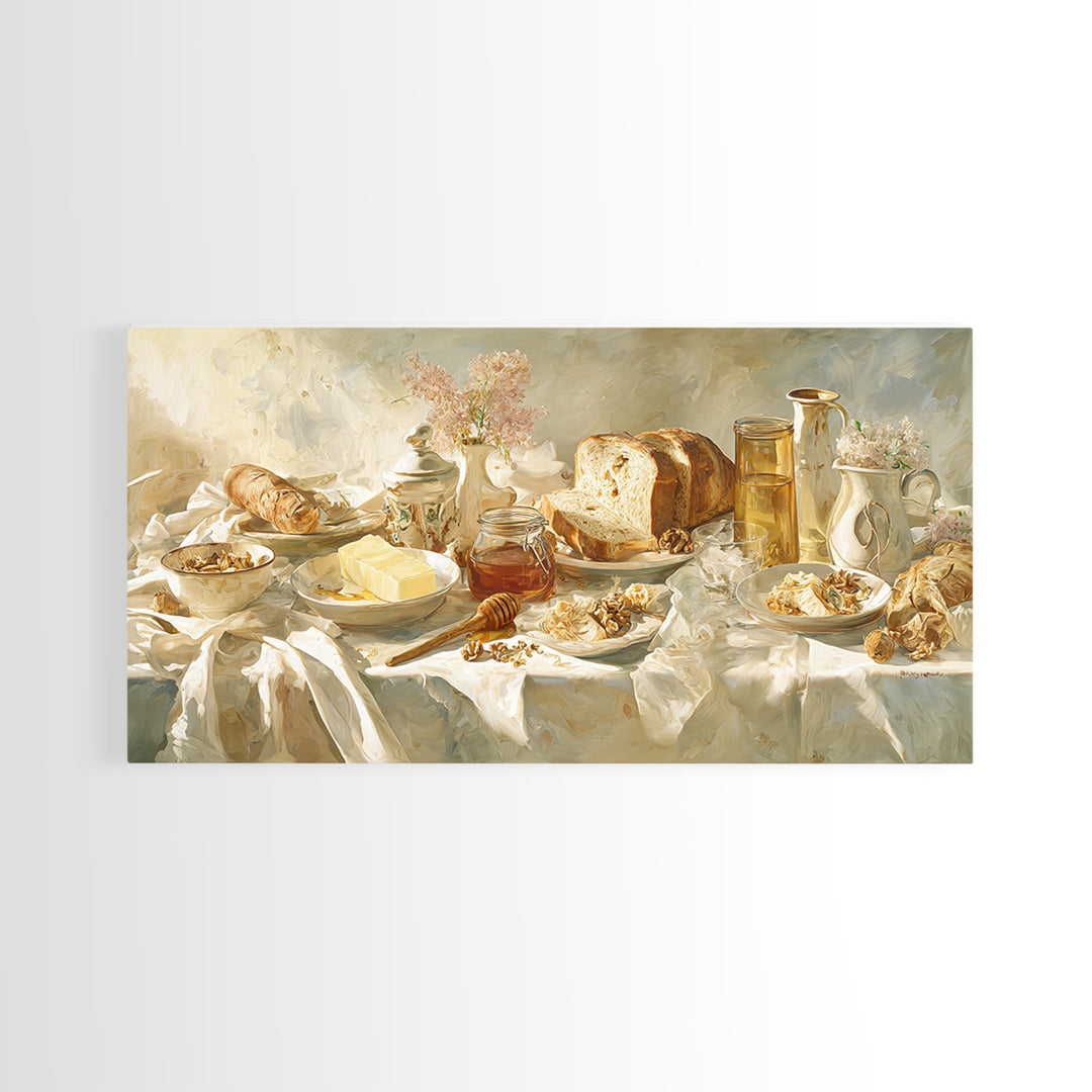 Fresh Bread with Butter and Honey Framed Canvas Print, Kitchen Art, Fine Art Print, Kitchen Decor, Watercolor Art, Kitchen, KIT-2x1-38