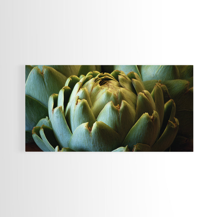 Artichoke Closeup in Painterly Green Tones Framed Canvas Print, Kitchen Art, Home Decor, Kitchen Decor, Fine Art, Kitchen, KIT-2x1-40