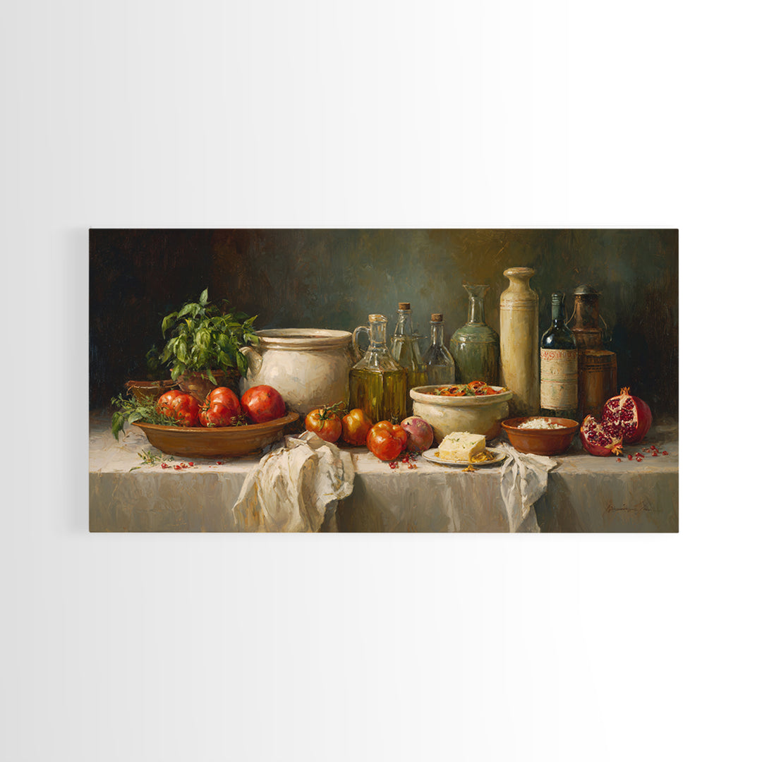 Figs Pomegranates and Linen Composition Framed Canvas Print, Kitchen Art, Statement Artwork, Kitchen Decor, Abstract Art, KIT-2x1-42