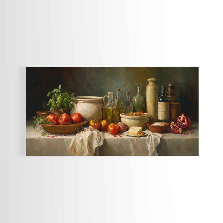 Figs Pomegranates and Linen Composition Framed Canvas Print, Kitchen Art, Statement Artwork, Kitchen Decor, Abstract Art, KIT-2x1-42