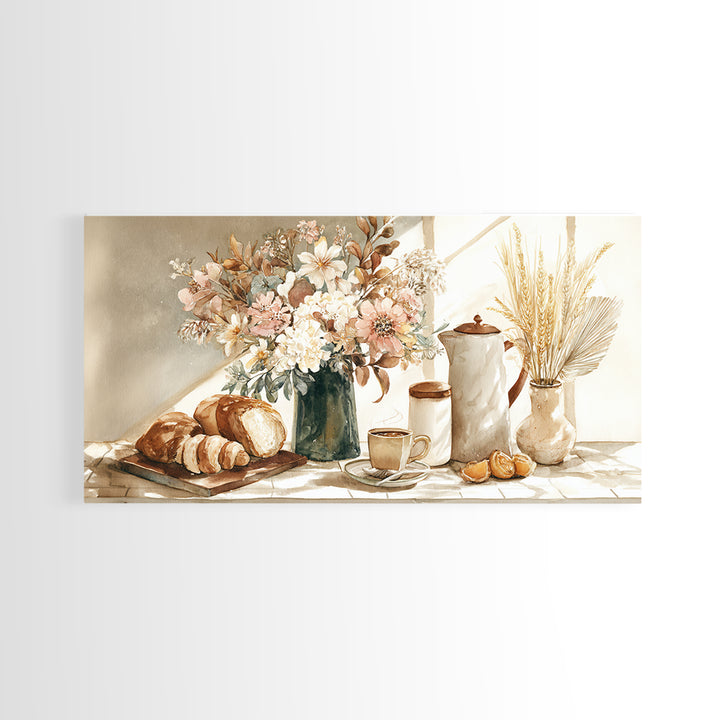 Floral Bouquet in a Kitchen Pitcher Canvas Print, Kitchen Art, Textured Painting, Kitchen Decor, Fine Art, Kitchen, KIT-2x1-44