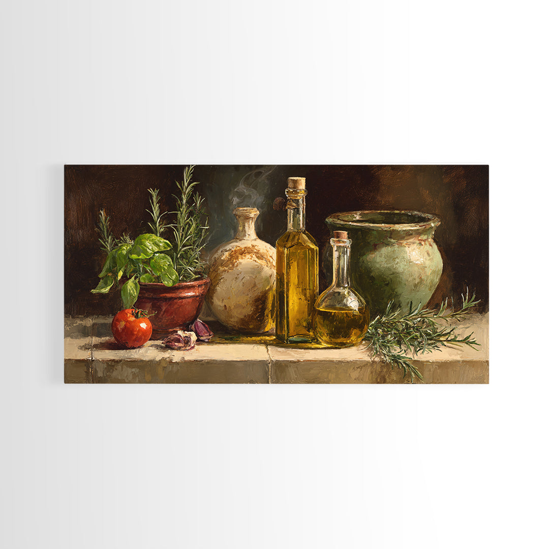 Olive Oil Bottle and Rosemary Branch Canvas Print, Kitchen Art, Art Prints, Kitchen Decor, Watercolor Art, Kitchen, Modern Art, KIT-2x1-49