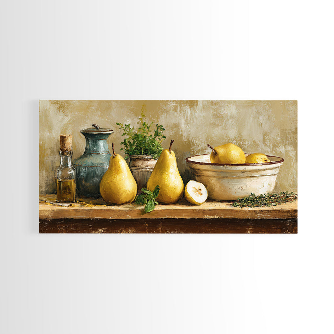 Farmhouse Pears on a Wooden Board Canvas Print, Kitchen Art, Digital Art, Kitchen Decor, Oil Painting, Kitchen, KIT-2x1-53