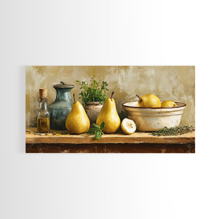 Farmhouse Pears on a Wooden Board Canvas Print, Kitchen Art, Digital Art, Kitchen Decor, Oil Painting, Kitchen, KIT-2x1-53