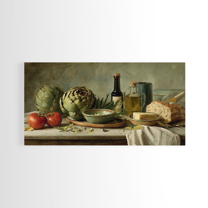 Artichoke Closeup in Painterly Green Tones Canvas Print, Kitchen Art, Art Prints, Kitchen Decor, Fine Art, Kitchen, Modern Art, KIT-2x1-64