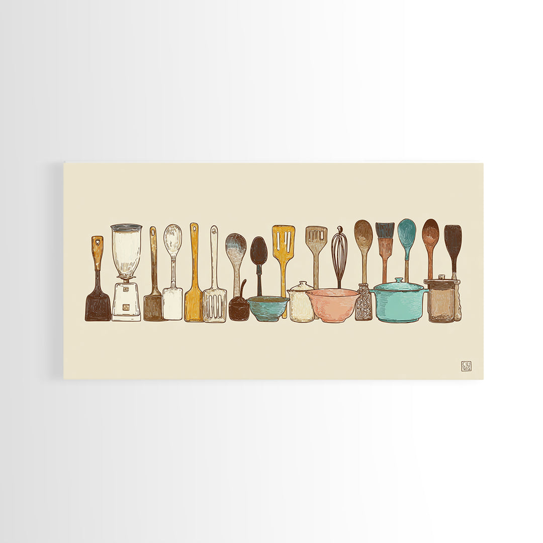 Kitchen Utensil Silhouettes Framed Canvas Print, Kitchen Art, Prints, Kitchen Decor, Fine Art, Kitchen, Kitchen Wall Decor, KIT-2x1-65