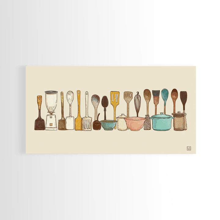 Kitchen Utensil Silhouettes Framed Canvas Print, Kitchen Art, Prints, Kitchen Decor, Fine Art, Kitchen, Kitchen Wall Decor, KIT-2x1-65