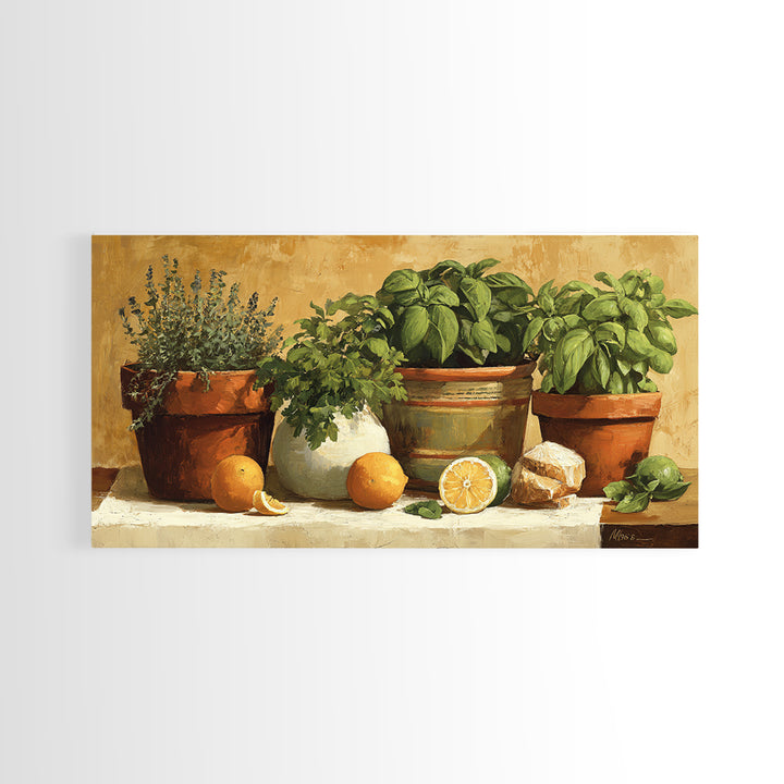 Fresh Herbs in Terracotta Pots Canvas Print, Kitchen Art, Kitchen Decor, Kitchen, Trendy Wall Art, Dining Room Wall Art, KIT-2x1-69
