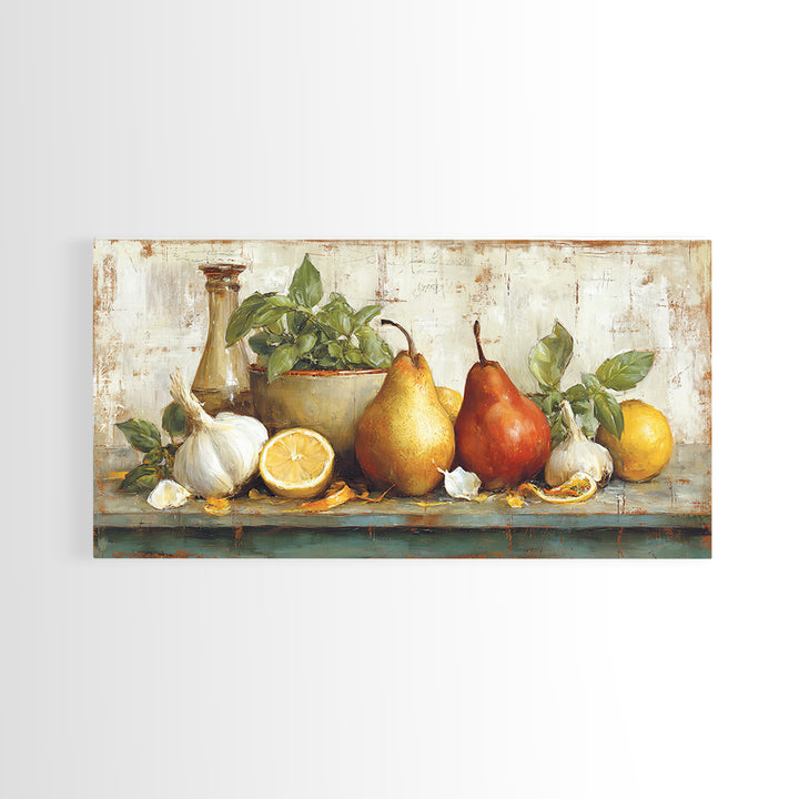 Farmhouse Pears on a Wooden Board Canvas Print, Kitchen Art, Digital Art, Kitchen Decor, Oil Painting, Kitchen, KIT-2x1-77