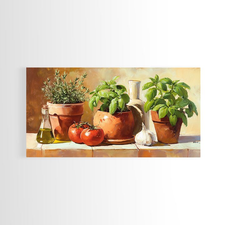 Fresh Herbs in Terracotta Pots Canvas Print, Kitchen Art, Kitchen Decor, Kitchen, Trendy Wall Art, Dining Room Wall Art, KIT-2x1-93