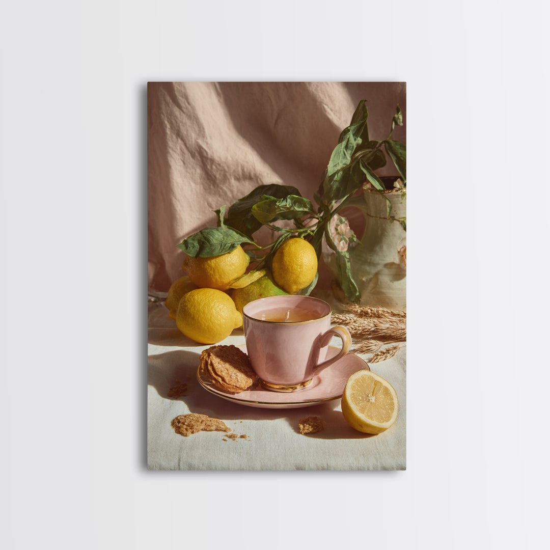 Pasta Lemons and Basil Mediterranean Still Life Framed Canvas Print, Kitchen Art, Wall Art, Kitchen Decor, Fine Art, Kitchen, KIT-2x3-1