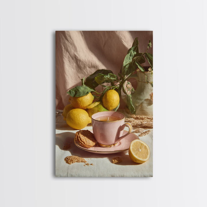 Pasta Lemons and Basil Mediterranean Still Life Framed Canvas Print, Kitchen Art, Wall Art, Kitchen Decor, Fine Art, Kitchen, KIT-2x3-1