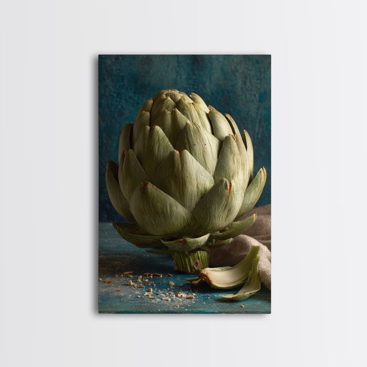 Artichoke Closeup in Painterly Green Tones Framed Canvas Print, Kitchen Art, Art Print, Kitchen Decor, Fine Art, Kitchen, KIT-2x3-100