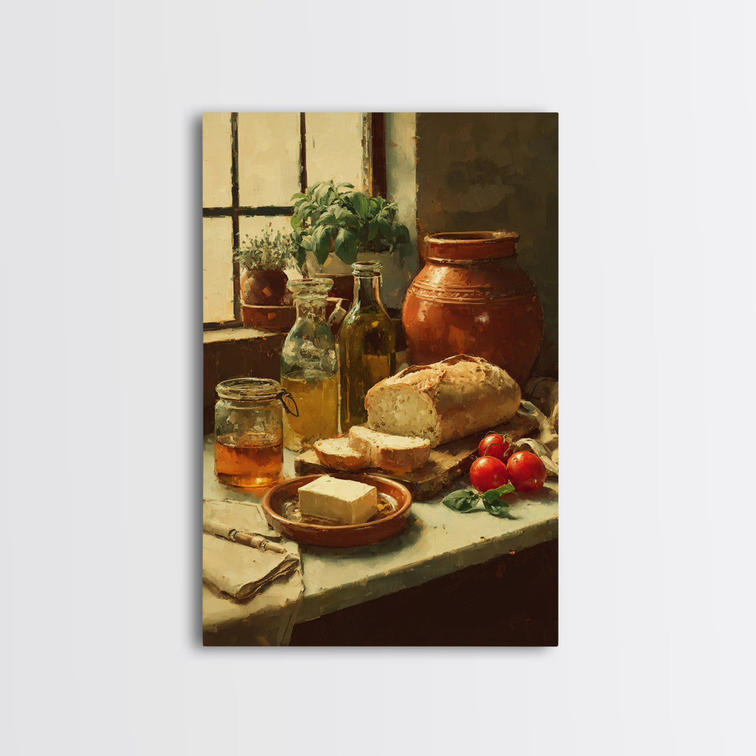 Fresh Bread with Butter and Honey Framed Canvas Print, Kitchen Art, Boho Decor, Kitchen Decor, Abstract Art, Kitchen, KIT-2x3-2