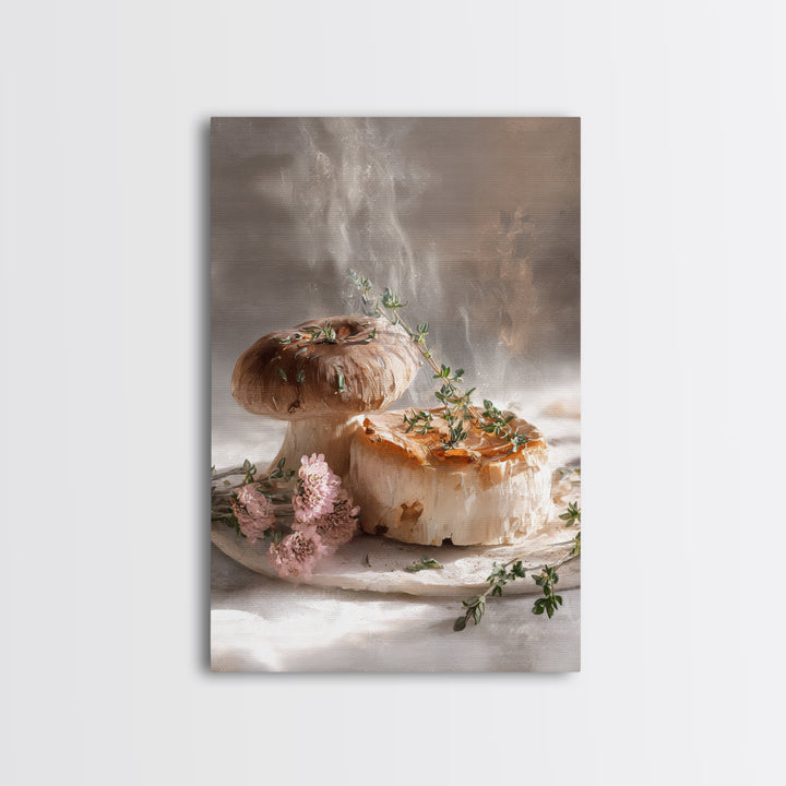 Mushrooms and Thyme Botanical Study Canvas Print, Kitchen Art, Art Print, Kitchen Decor, Fine Art, Kitchen, Art Prints, KIT-2x3-23