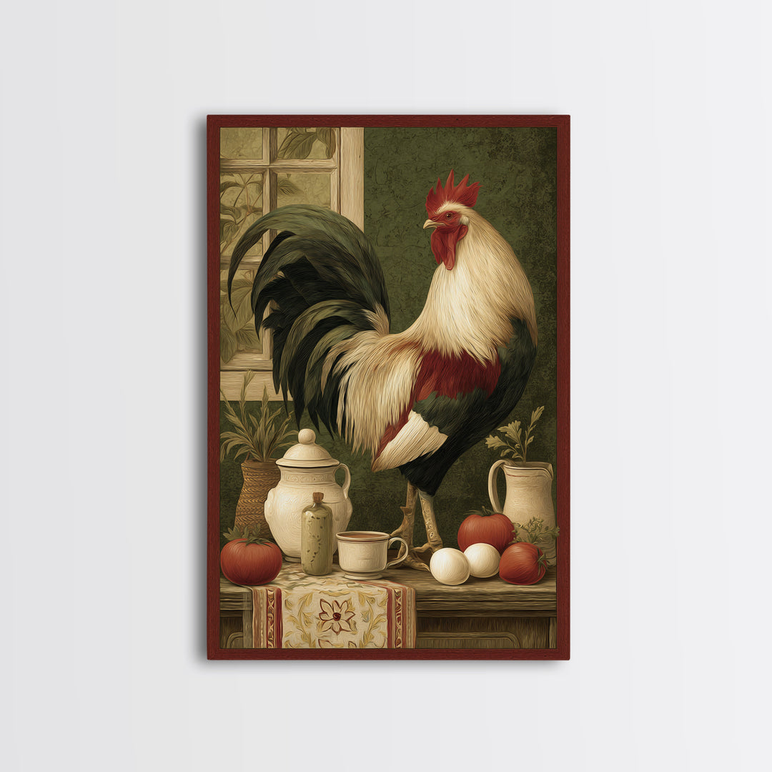 Rooster Portrait for Country Kitchen Charm Framed Canvas Print, Kitchen Art, Trendy Wall Art, Kitchen Decor, Fine Art, Kitchen, KIT-2x3-24