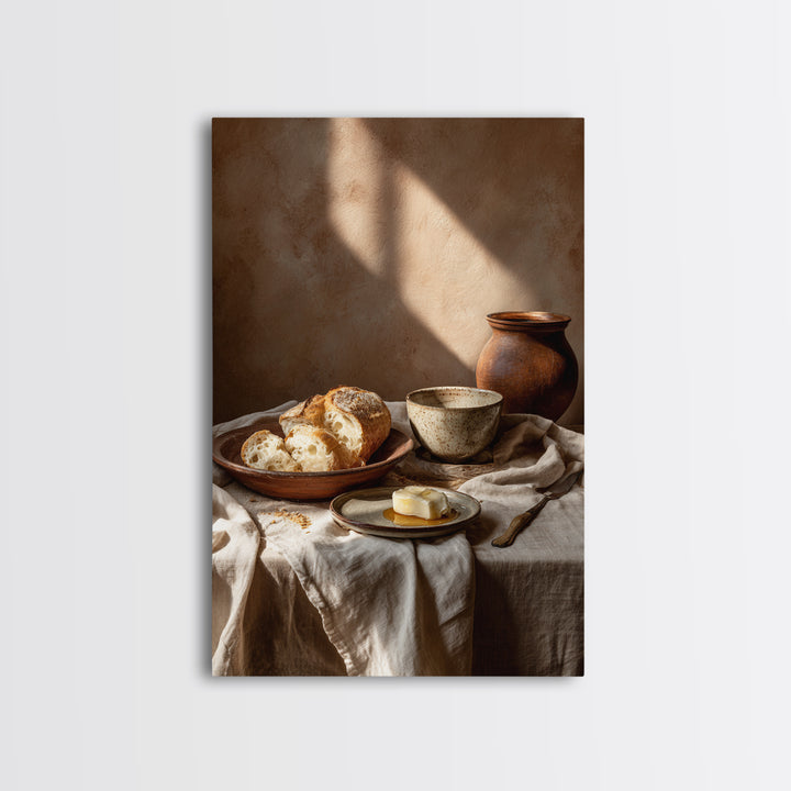 Fresh Bread with Butter and Honey Framed Canvas Print, Kitchen Art, Boho Decor, Kitchen Decor, Abstract Art, Kitchen, KIT-2x3-26