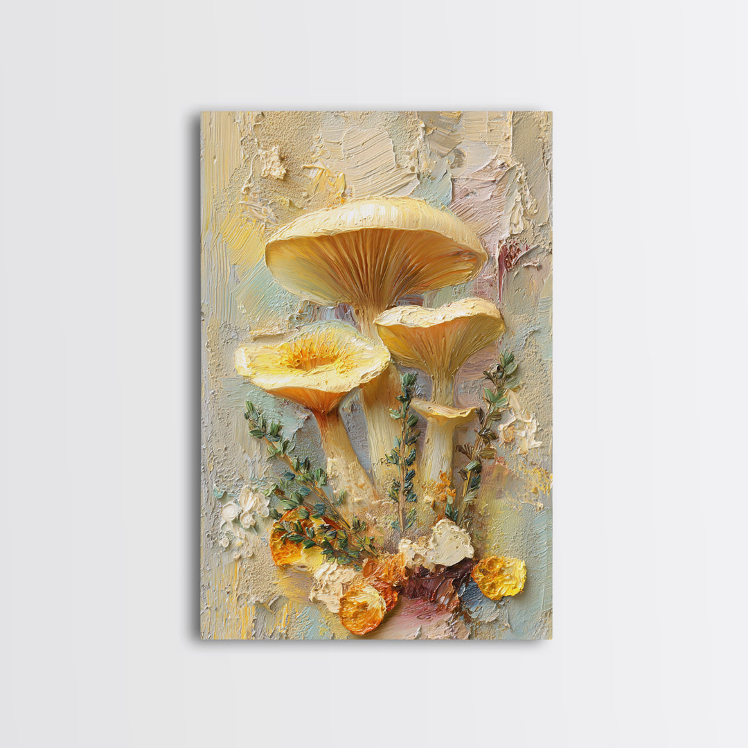 Mushrooms and Thyme Botanical Study Framed Canvas Print, Kitchen Art, Wall Art, Kitchen Decor, Kitchen, Kitchen Wall Art, KIT-2x3-47