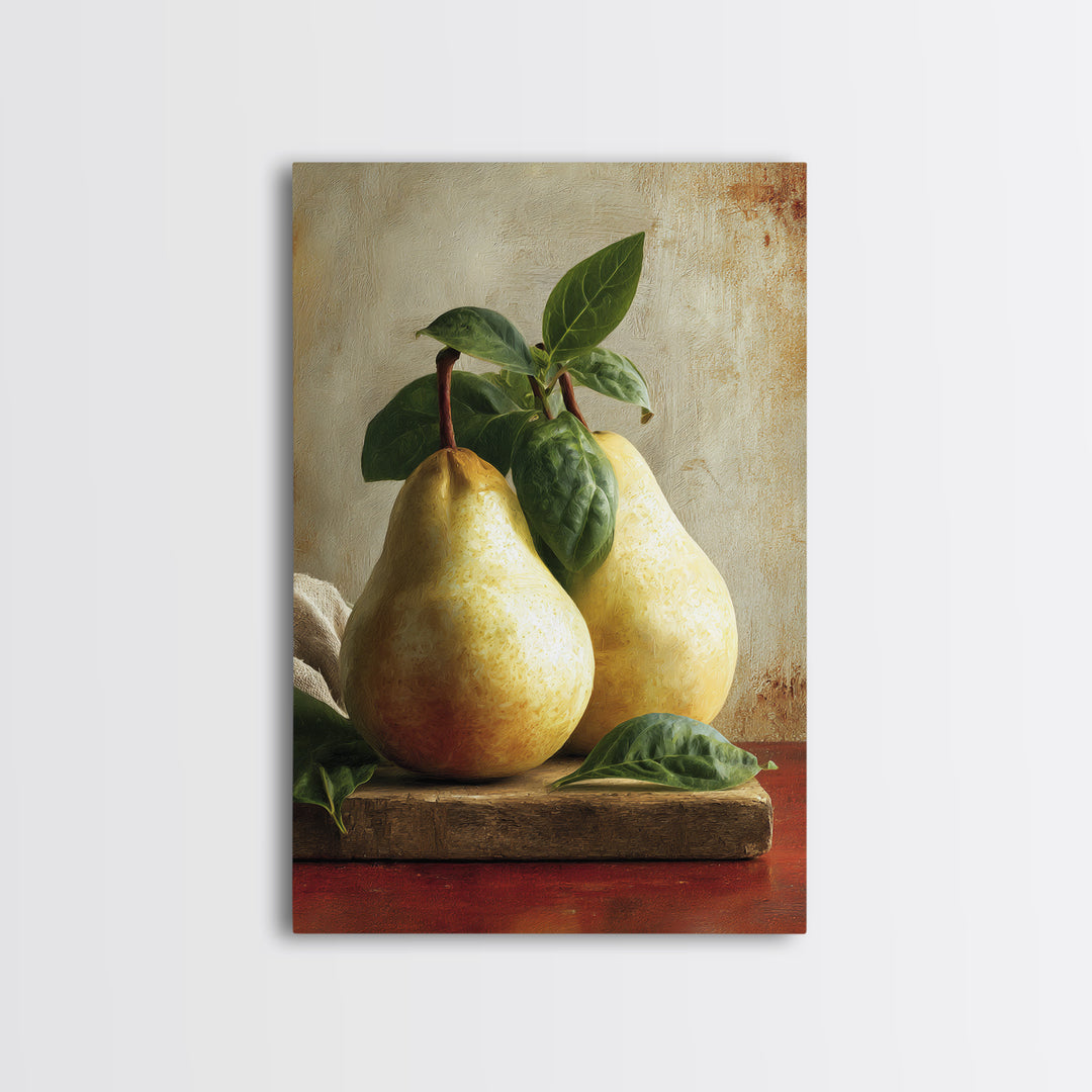 Farmhouse Pears on a Wooden Board Canvas Print, Kitchen Art, Digital Wall Art, Kitchen Decor, Fine Art, Kitchen, Kitchen Prints, KIT-2x3-65