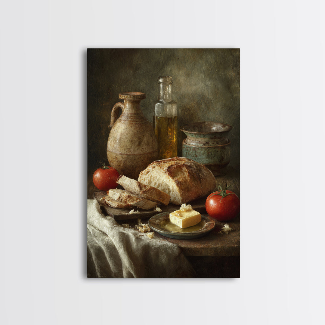 Fresh Bread with Butter and Honey Framed Canvas Print, Kitchen Art, Kitchen, Kitchen Decor, Watercolor Art, Kitchen, KIT-2x3-74