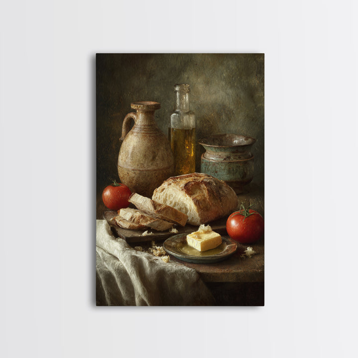 Fresh Bread with Butter and Honey Framed Canvas Print, Kitchen Art, Kitchen, Kitchen Decor, Watercolor Art, Kitchen, KIT-2x3-74