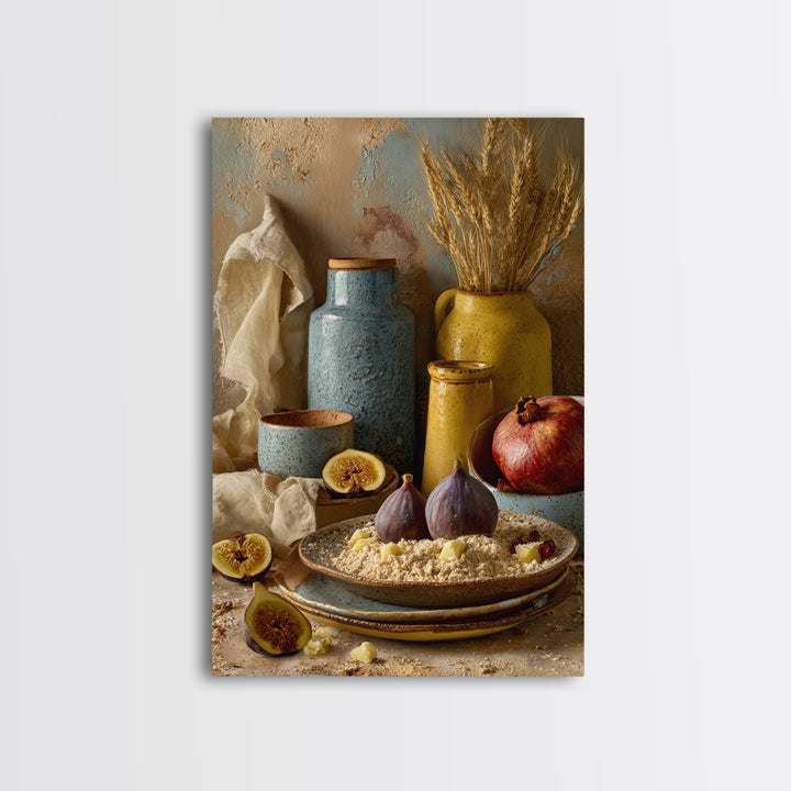 Figs Pomegranates and Linen Composition Framed Canvas Print, Kitchen Art, Wall Decor, Kitchen Decor, Abstract Art, Kitchen, KIT-2x3-78