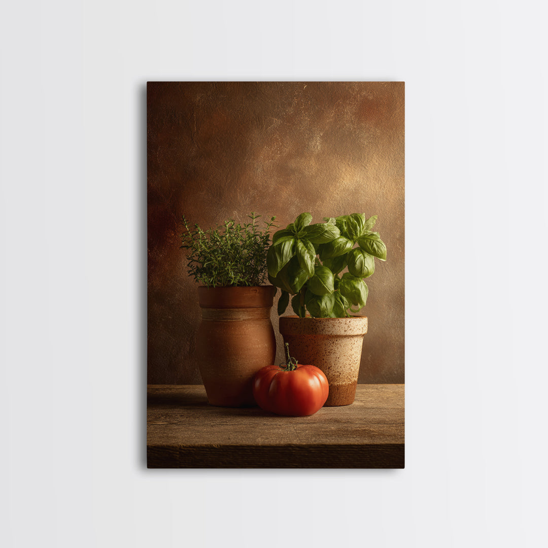 Fresh Herbs in Terracotta Pots Canvas Print, Kitchen Art, Digital Print, Kitchen Decor, Oil Painting, Kitchen, Kitchen Print, KIT-2x3-81