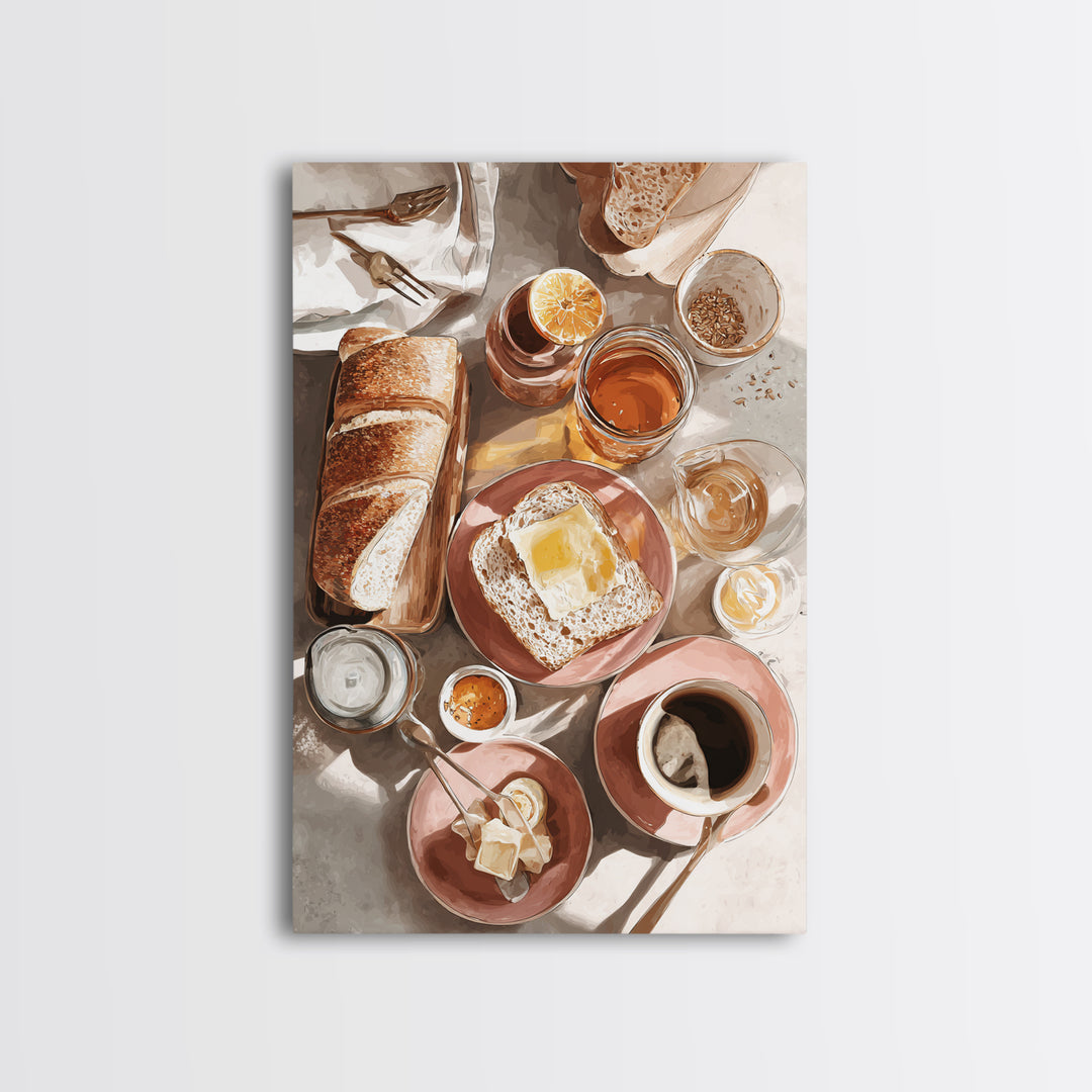 Fresh Bread with Butter and Honey Framed Canvas Print, Kitchen Art, Kitchen, Kitchen Decor, Watercolor Art, Kitchen, KIT-2x3-98