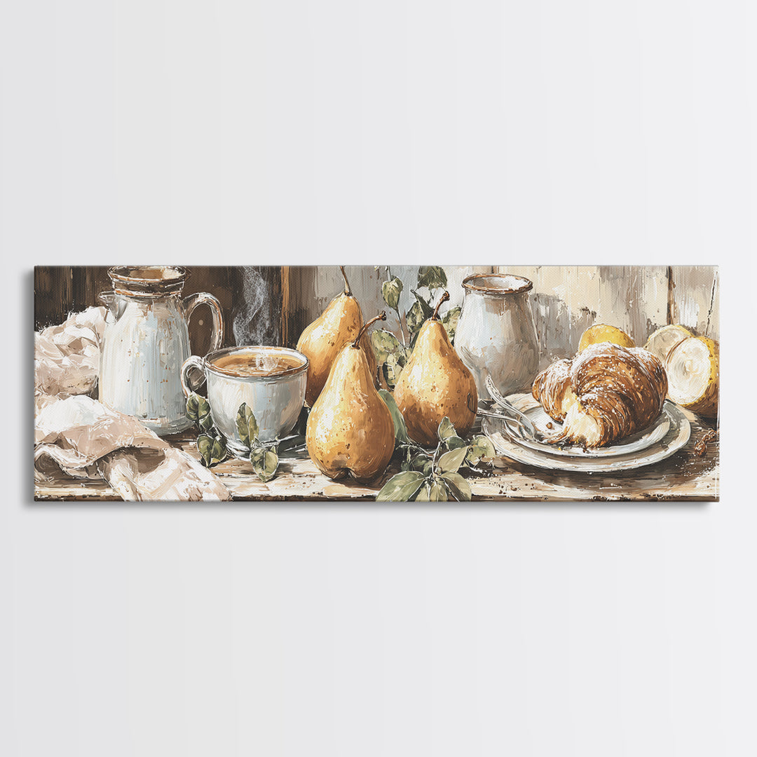 Farmhouse Pears on a Wooden Board Framed Canvas Print, Kitchen Art, Digital Print, Kitchen Decor, Kitchen, Kitchen Print, KIT-3x1-1