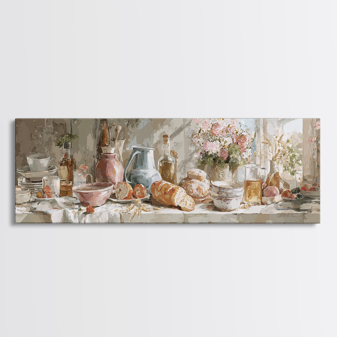 Floral Bouquet in a Kitchen Pitcher Canvas Print, Kitchen Art, Modern Art, Kitchen Decor, Fine Art, Kitchen, Neutral Decor, KIT-3x1-16