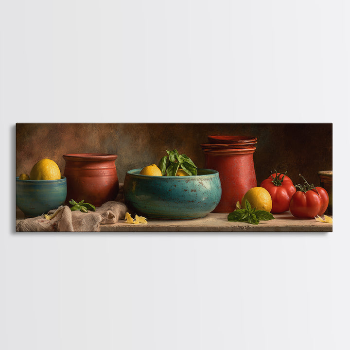 Lemons and Blue Ceramic Bowl Still Life Framed Canvas Print, Kitchen Art, Printable Wall Art, Kitchen Decor, Fine Art, Kitchen, KIT-3x1-18