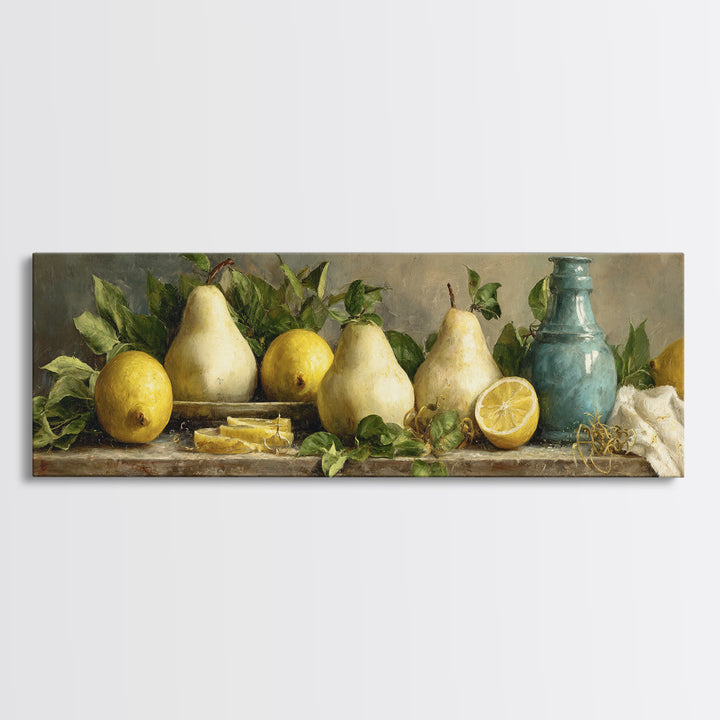 Farmhouse Pears on a Wooden Board Canvas Print, Kitchen Art, Modern Art, Kitchen Decor, Abstract Art, Kitchen, Neutral Decor, KIT-3x1-25