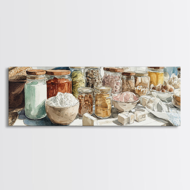 Watercolor Spice Jars Without Readable Labels Canvas Print, Kitchen Art, Printable Art, Kitchen Decor, Oil Painting, Kitchen, KIT-3x1-29