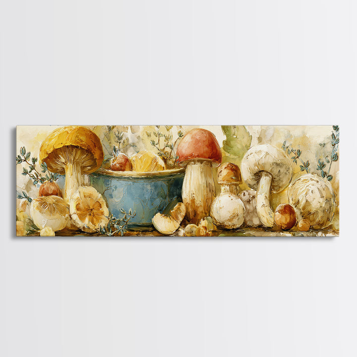 Mushrooms and Thyme Botanical Study Canvas Print, Kitchen Art, Luxury Decor, Kitchen Decor, Fine Art, Kitchen, Art Prints, KIT-3x1-31