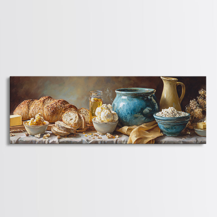 Fresh Bread with Butter and Honey Canvas Print, Kitchen Art, Art Prints, Kitchen Decor, Abstract Art, Kitchen, Modern Art, KIT-3x1-34