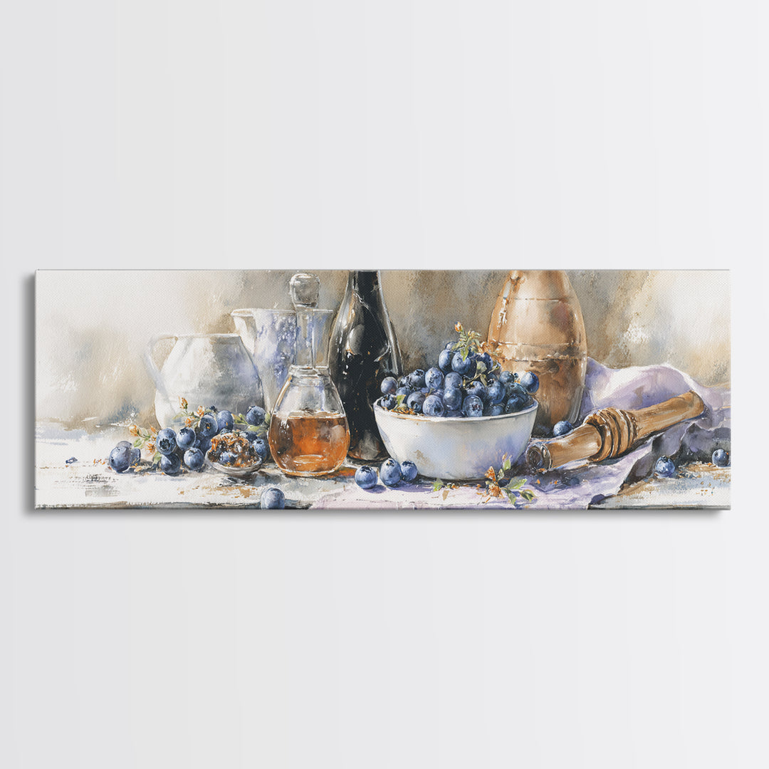Blueberries in a White Bowl Canvas Print, Kitchen Art, Art Print, Kitchen Decor, Fine Art, Kitchen, Art Prints, Digital Art, KIT-3x1-35