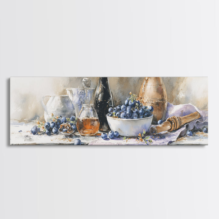 Blueberries in a White Bowl Canvas Print, Kitchen Art, Art Print, Kitchen Decor, Fine Art, Kitchen, Art Prints, Digital Art, KIT-3x1-35