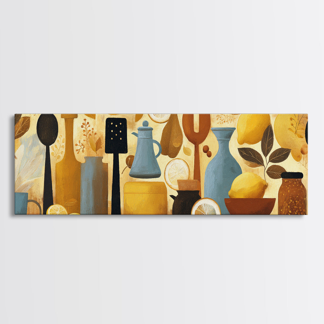 Kitchen Utensil Silhouettes Framed Canvas Print, Kitchen Art, Kitchen Decor, Abstract Art, Kitchen, Kitchen Art Print, KIT-3x1-37