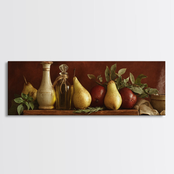 Farmhouse Pears on a Wooden Board Canvas Print, Kitchen Art, Modern Art, Kitchen Decor, Abstract Art, Kitchen, Neutral Decor, KIT-3x1-49