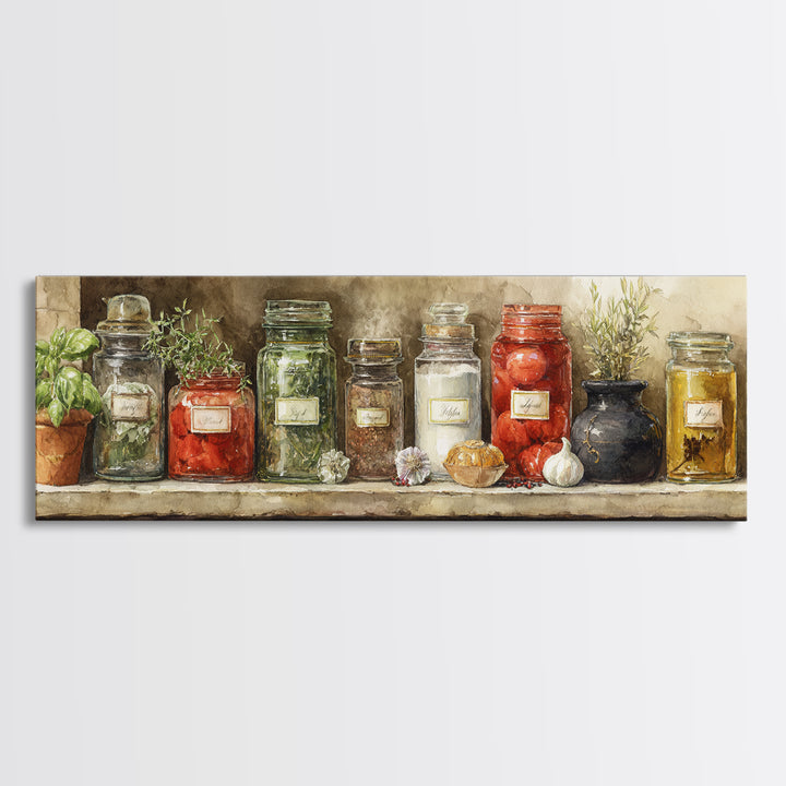 Watercolor Spice Jars Without Readable Labels Canvas Print, Kitchen Art, Kitchen Decor, Kitchen, Kitchen Art Print, KIT-3x1-5