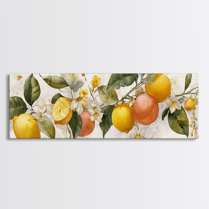 Orange Citrus Botanical Branch Framed Canvas Print, Kitchen Art, Kitchen Decor, Oil Painting, Kitchen, Kitchen Wall Decor, KIT-3x1-51